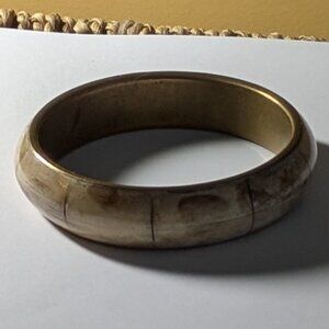 Inlaid Bone & Brass Round Bracelet 2 5/8 Inch Diameter Opening - Excellent Cond